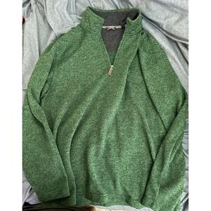 Men's Large Green Sweater, Qtr Zip Front With Izod Logo on Front Left Side
